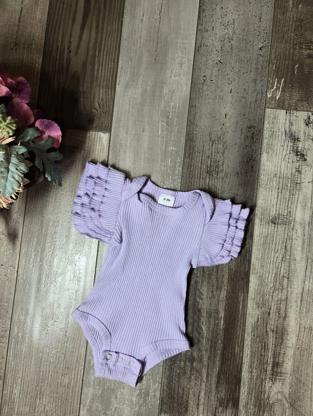 Baby Lavender Ruffled Sleeve One-Piece Bodysuit Size 0-3M NWOT